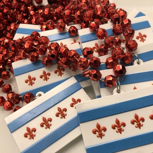 Chicago flag pins with fleur-de-lis instead of stars